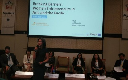 <p><strong>WOMEN EMPOWERMENT.</strong> Panelists take turns in talking in a forum entitled "Breaking Barriers: Women Entrepreneurs in Asia and the Pacific" initiated by the Asian Development Bank in its headquarters in Ortigas Center on Thursday (May 3, 2018). <em>(Photo by Ma. Cristina Arayata)</em></p>